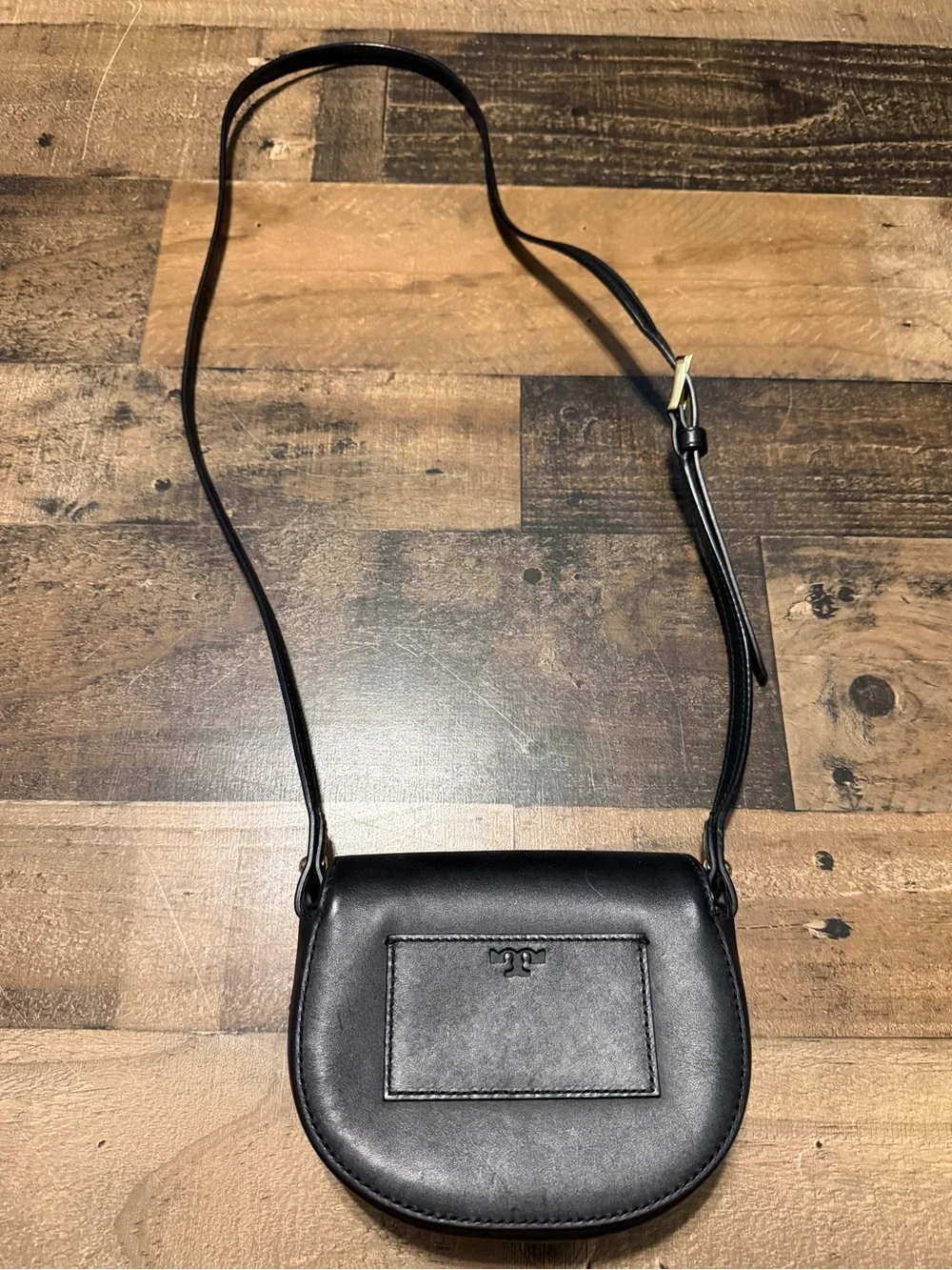 Tory Burch Black Leather Emerson Mini Saddle Crossbody Bag